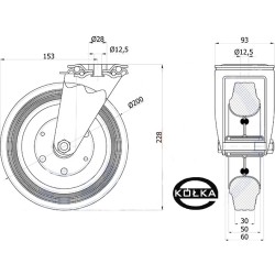 67 : Koło fi. 200 mm skrętne z otworem metalowo-gumowe / 67