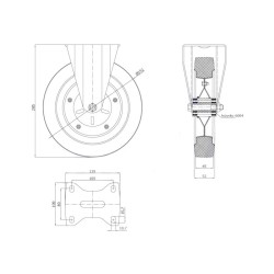 93Ł : Koło fi. 250 mm metalowo-gumowe w obudowie stałej / 93Ł