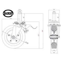 66NH*28 : Koło fi. 200 mm metalowo-gumowe w obudowie skrętnej z bolcem 28 i hamulcem / 66NH*28