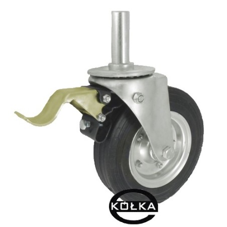 66NH*25 : Koło fi. 200 mm metalowo-gumowe w obudowie skrętnej z bolcem 25 i hamulcem / 66NH*25