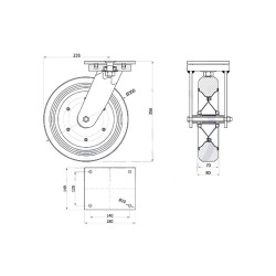 1002D : Koło fi. 300 mm metalowo-gumowe w obudowie skrętnej / 1002D