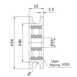 Rolka metalowa fi. 54 mm na linkę 8mm / CM54/8Ł