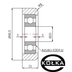 Rolka metalowa fi. 68,5 mm do bram z łożyskiem / R-68,5-M