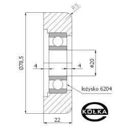 Rolka metalowa fi. 78,5 mm do bram z łożyskiem / R-78,5-M