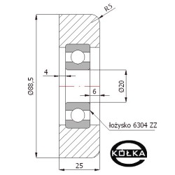 Rolka metalowa fi. 88,5 mm do bram z łożyskiem / R-88,5-M