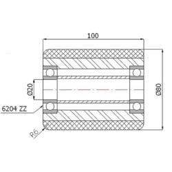 Rolka fi. 80 mm aluminiowo-gumowa, szer. 100mm, N: 400kg / RAG-80-100