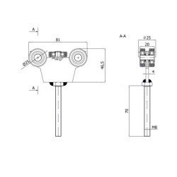 Wózek 5-rolkowy z płaskownikiem, gwint M8, 4 rolki metalowe, do profilu 30x30x2 / G-5M-30/M8