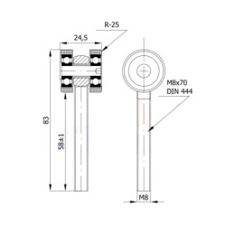 Wózek 2-rolkowy z płaskownikiem, 2 rolki metalowe, do profilu 30x30x2 / P-2M-30/M8