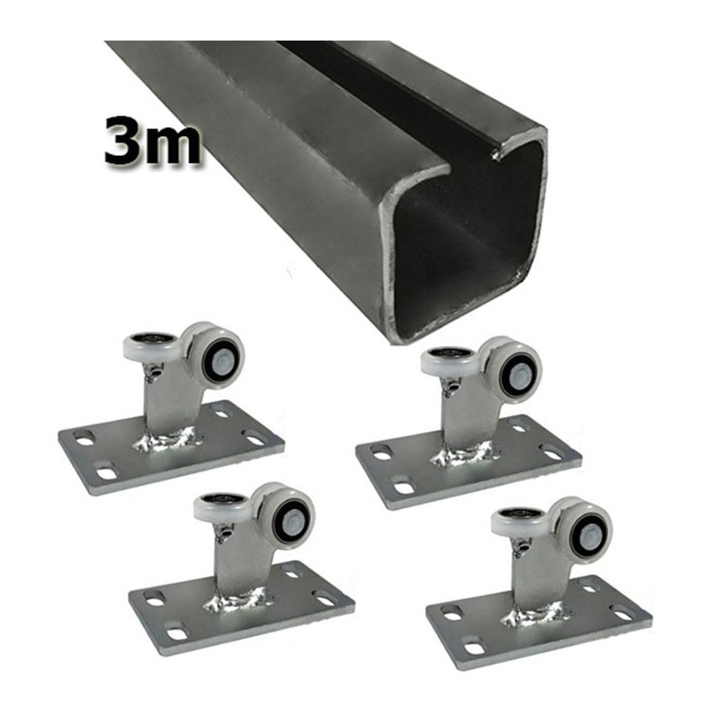 Zestaw do drzwi przesuwnych: szyna 3m 30x30 + 4 wózki 3T-30