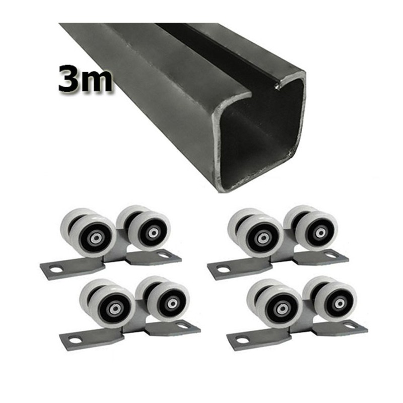 Zestaw do drzwi przesuwnych: szyna 3m 30x30 + 4 wózki 4T