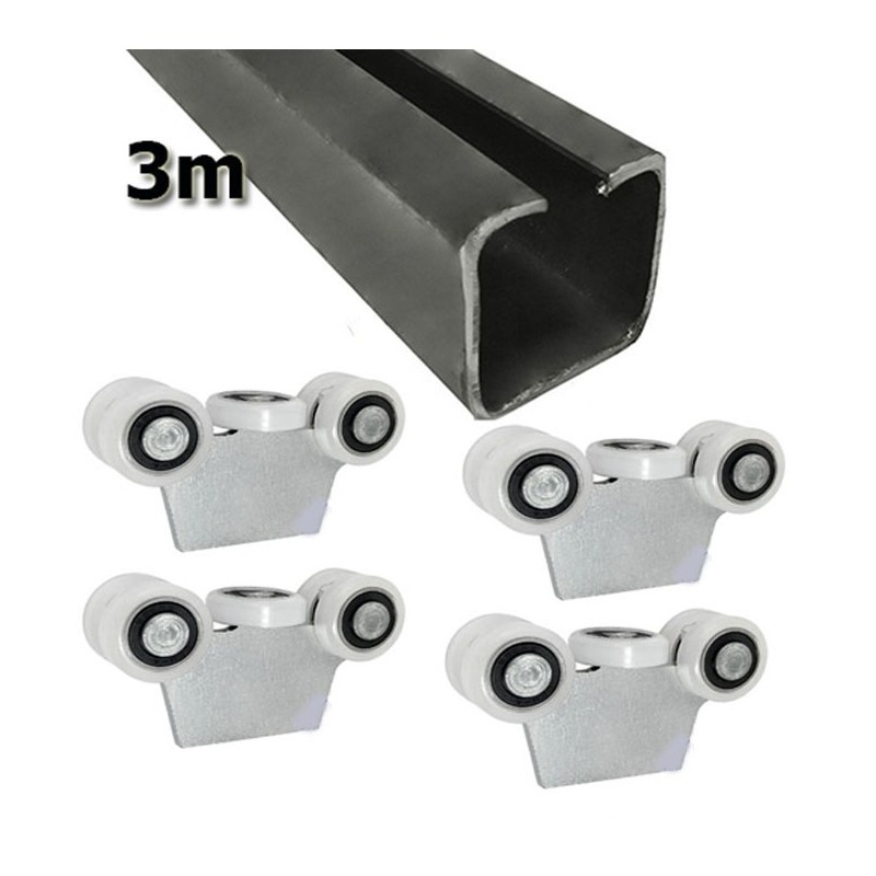 Zestaw do drzwi przesuwnych: szyna 3m 30x30 + 4 wózki G-5T