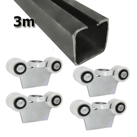 Zestaw do drzwi przesuwnych: szyna 3m 30x30 + 4 wózki G-5T