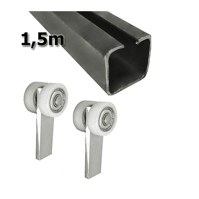 Zestaw do drzwi przesuwnych: szyna 1,5m 40x40x2mm + 2 wózki P-2T