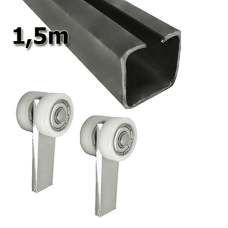Zestaw do drzwi przesuwnych: szyna 1,5m 40x40x2mm + 2 wózki P-2T