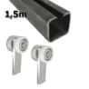 Zestaw do drzwi przesuwnych: szyna 1,5m 40x40x2mm + 2 wózki P-2T