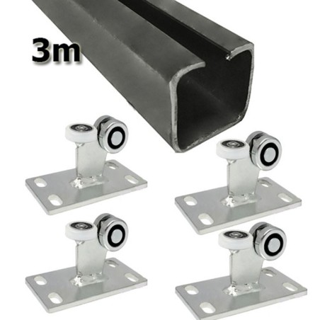 Zestaw do drzwi przesuwnych: szyna 3m 40x40 + 4 wózki 3M