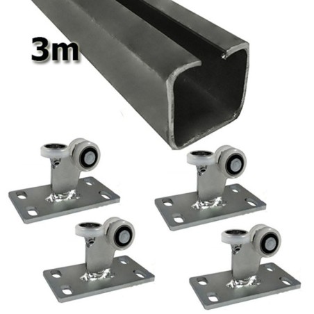 Zestaw do drzwi przesuwnych: Szyna 3m 40x40 + 4 wózki 3T
