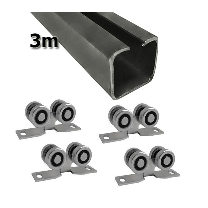 Zestaw do drzwi przesuwnych: szyna 3m 40x40 + 4 wózki 4M