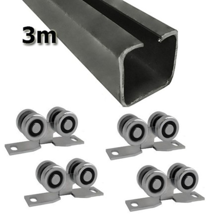 Zestaw do drzwi przesuwnych: szyna 3m 40x40 + 4 wózki 4M
