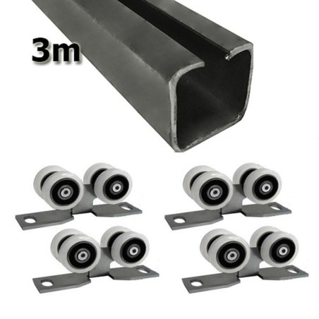 Zestaw do drzwi przesuwnych: szyna 3m 40x40 + 4 wózki 4T