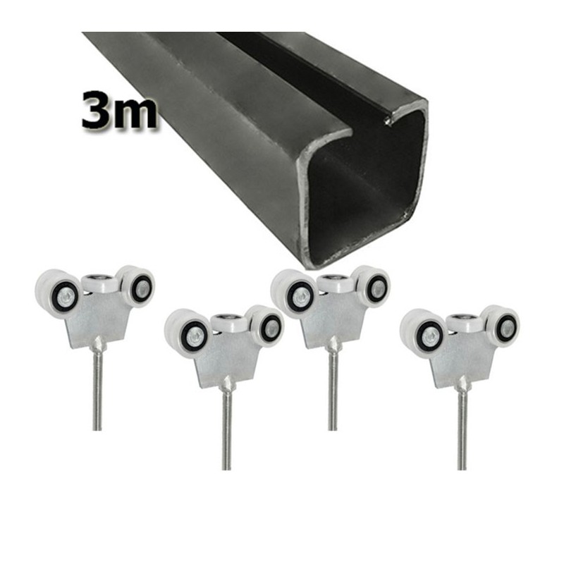 Zestaw do drzwi przesuwnych: szyna 3m 40x40 + 4 wózki G-5T z trzpieniem M10