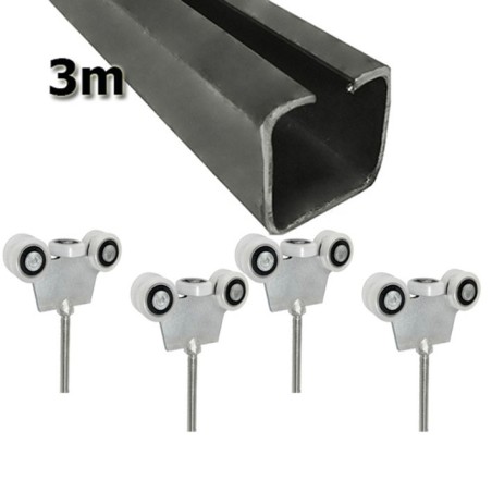 Zestaw do drzwi przesuwnych: szyna 3m 40x40 + 4 wózki G-5T z trzpieniem M10