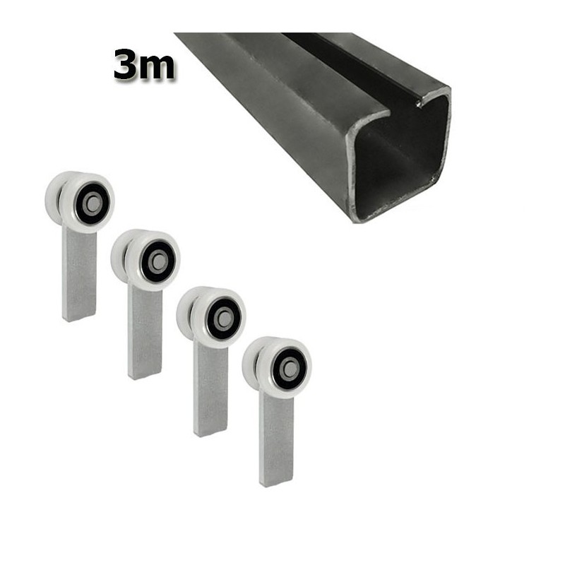 Zestaw do drzwi przesuwnych: szyna 3m 40x40x2mm + 4 wózki P-2T
