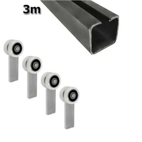 Zestaw do drzwi przesuwnych: szyna 3m 40x40x2mm + 4 wózki P-2T