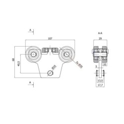 Wózek 5-rolkowy z płaskownikiem, do profilu 40x40x2 mm, 4 rolki metalowe, 1 tworzywowa / WG-5M-40