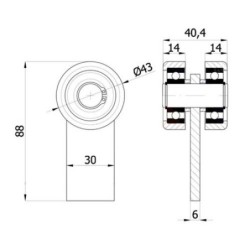 Wózek 2-rolkowy metalowy z płaskownikiem, do profilu 50x50x2,5 / P-2M-50