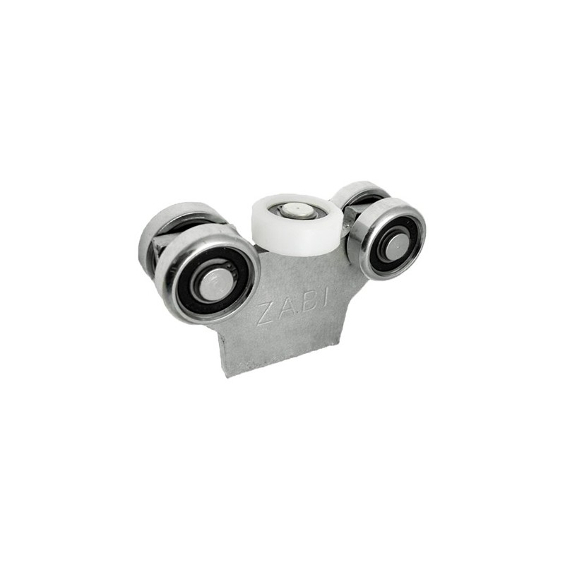 Wózek 5-rolkowy z płaskownikiem, do profilu 50x50x2,5, 4 rolki metalowe, 1 tworzywowa / G-5M-50 Wózek 5-rolkowy z płaskownikiem, do profilu 50x50x2,5, 4 rolki metalowe, 1 tworzywowa / G-5M-50