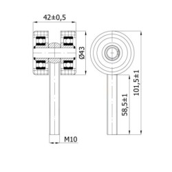 Wózek 2-rolkowy metalowy ze śrubą M10x60, do profilu 50x50x2,5 / P-2M-50/M10