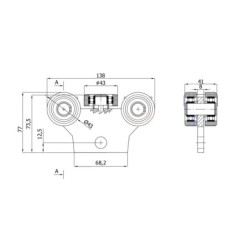 Wózek 5-rolkowy z płaskownikiem, do profilu 50x50x2,5 mm, 5 rolek metalowych / WG-5MM-50