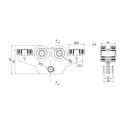 Wózek 6-rolkowy z płaskownikiem, do profilu 50x50x2,5 mm, 4 rolki metalowe, 2 tworzywowe / WG-6M-50
