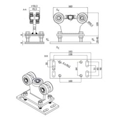 Wózek 5-rolkowy stały, z regulacją wysokości, do profilu 60x60x4 / R-5T-60/4