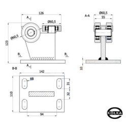 Wózek stały 3-rolki metalowe, bez regulacji wysokości / 3MM-70