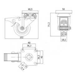 Koło fi. 50 mm, skrętne z ham. N: 40kg / M52TH