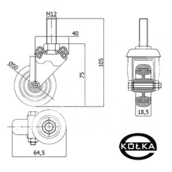 Koło fi. 50 mm skrętne, trzpień M12 N: 40kg / M54T*M12
