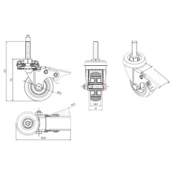 Koło fi. 50 mm skrętne z hamulcem, trzpień M8 N: 40kg / M54TH*M8