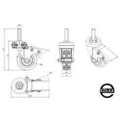Koło fi. 50 mm skrętne z hamulcem, trzpień M8 N: 40kg / M54TH*M8