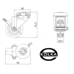 Koło fi. 50 mm skrętne z otworem N: 40kg / M57T