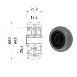 Koło fi. 50mm meblowe tworzywo-poliuretan, otwór 8mm / M50TPU