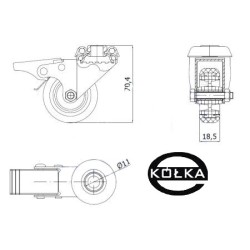 Koło fi. 50 mm skrętne z ham.,  otworem N: 40kg / M57TH