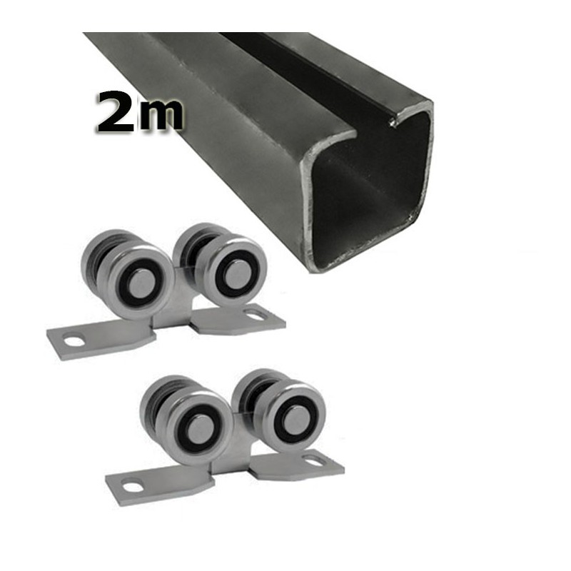 Zestaw do drzwi przesuwnych: szyna 2m 20x20 + 2 wózki 4M