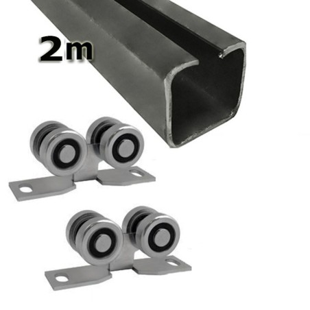 Zestaw do drzwi przesuwnych: szyna 2m 20x20 + 2 wózki 4M