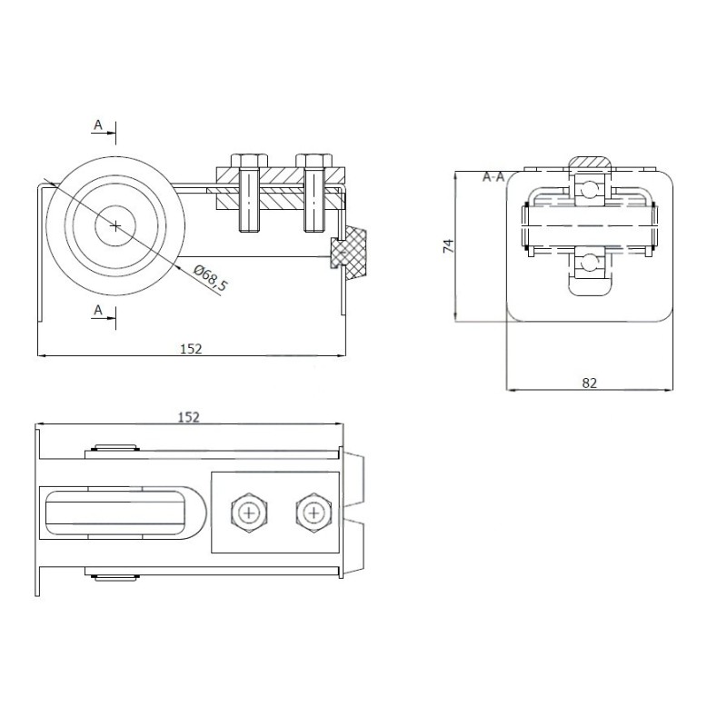 Rolka najazdowa z odbojem, do profili 80x80 mm / RNO-80T