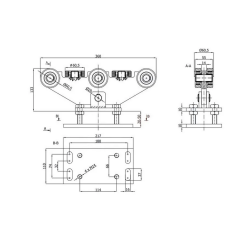 Wózek wahliwy 8 rolek, z regulacją wysokości / WR-8M-70