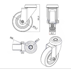 Koło fi. 75mm, meblowe, tworzywo-poliuretan, obud. skrętna / M77TPU