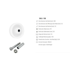 Koło fi. 100 mm tworzywowe + zestaw montażowy, N: 130kg / 11B