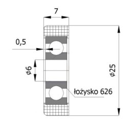 Rolka fi. 25 mm tworzywowa z łożyskiem, do bram / R-25
